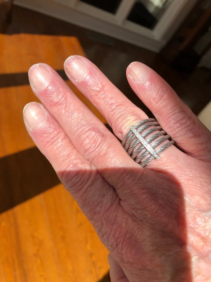 ALOR Cable 18K / Stainless Steel and Diamond Midi Band Ring Size 9 Foto 3 de 4