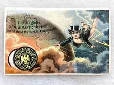 VICTORIAN TRADE CARD willimantic linen co. thread LIGHTENING CHERUB