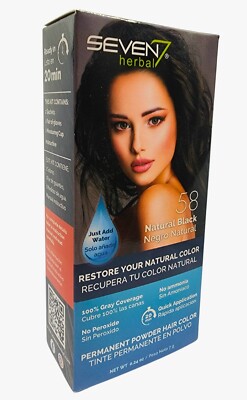 Permanent Hair dye powder Natural black - Seven7 Herbal - No peroxide No ammonia