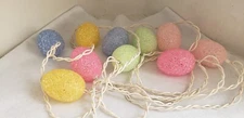 Vintage Easter Egg Popcorn String Lights Pastel Colors 10 Lights White Cord 134"