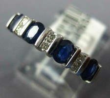 1.14CT DIAMOND  AAA SAPPHIRE 14KT WHITE GOLD 3D OVAL  ROUND ANNIVERSARY RING