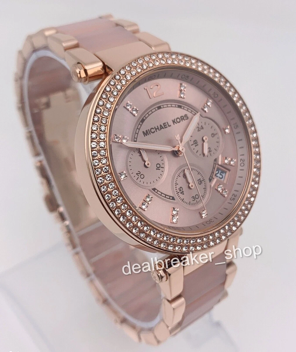 Michael Kors MK5896 Parker Rose Gold Tone Blush Acetate Band Ladies Watch