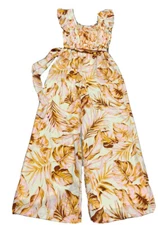 June and Hudson Women’s Printed Polyester Jumpsuit Rompers Cream Brown Leaves