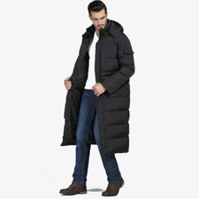 Piumino Uomo Effetto Trapuntato Giacca Lunga Bolle Parka con Cappuccio Spesso