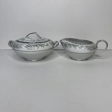 Noritake Belmont 5609 China Creamer & Sugar Platinum Silver