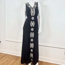 THML Embroidered A-Line Boho Maxi Dress S Black Sleeveless
