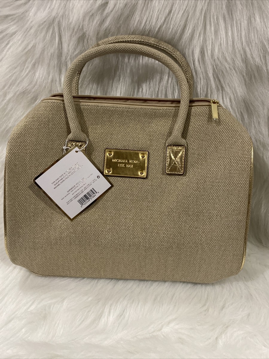Michael Kors Gorgeous Weekender Gold Tote/Handbag 100% Cotton Faux Leather  Trim