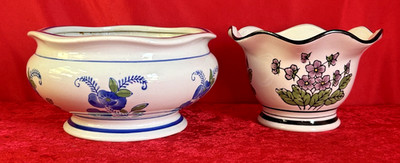 Lot of 2 - Vintage Stoneware Planters Marked Star 5 China 8''x4'' & 7''x4'' Floral