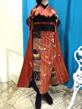 Silk Furisode Kimono Full Set for Coming-of-Age Ceremony, with Obiage, Used