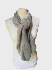 Ralph Lauren Wool Angora Blend Scarf Gray 2 Tone 8" Wide Cable Knit m3