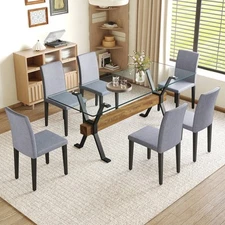 Modern Glass Dining Set: Table & 6 Chairs