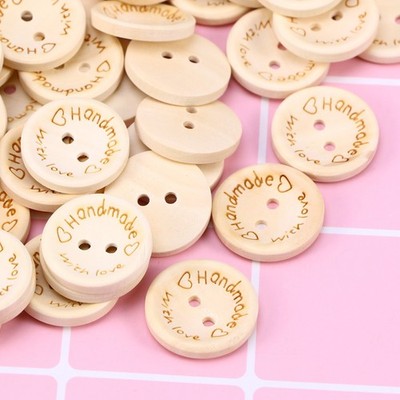 100 Pcs Wooden Buttons Handmade Bowl Shape Lettering Buttons for Sewing Crafts
