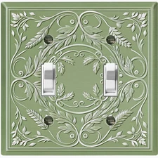 Metal Light Switch Outlet Cover Wall Plate Elegant Green Floral Frame FME145