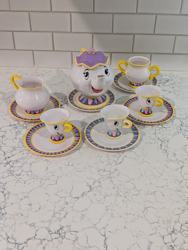 Disney Beauty and the Beast Mrs. Potts Teapot Set With Cups and Saucers For Kids