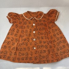 Vintage Antique Child  s Dress 1940-50s Orange Telephone Fabric Collar Cap Sleeve