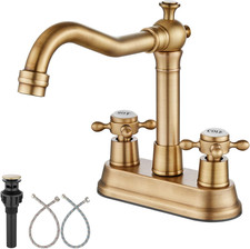 Vintage 4" Centerset Bathroom Sink Faucet with Cross Handles in Antique Brass