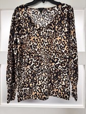 Talbots Sweater Womens Size M P Brown Merino Wool Leopard Cheetah Petite