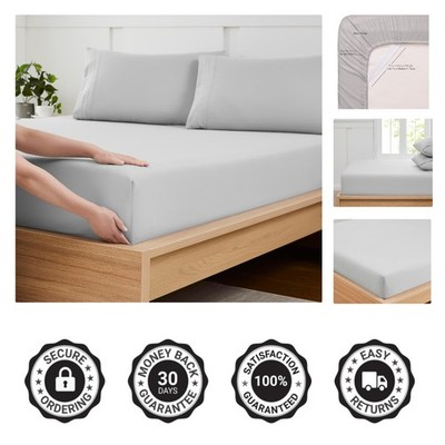 Breathable King Fitted Sheet - Deep Pocket Design with Corner Anchors in Silver