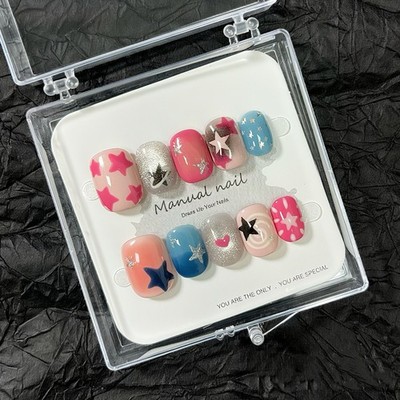 10Pcs Cute Round Star Nails Candy Color 3D Design Removable Girl Nails