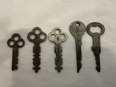 5 National Cash Register Company Flat Keys Stamped #4 5 10 Antique Original NCR