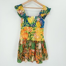 Farm Rio Tropical Fruit Print Dress Sz S  Mini Tiered Colorful Resort Vacation