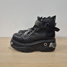 New Rock Metallic Retro Cyber Punk Black Leather Punk Rock Boots Uk 9.5 Eu 44