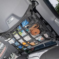 Car Ceiling Cargo Net with 3 Pockets,31.5"x21.6" Car Overhead Storage Mesh Organ