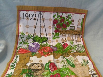 1992 Kitchen Tea Towel Calendar 14x24 100% Cotton Made Brazil Veggies Cooking