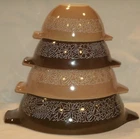 Vintage Pyrex Woodland Cinderella Mixing Bowl Set 4pc #441-444 Brown Floral