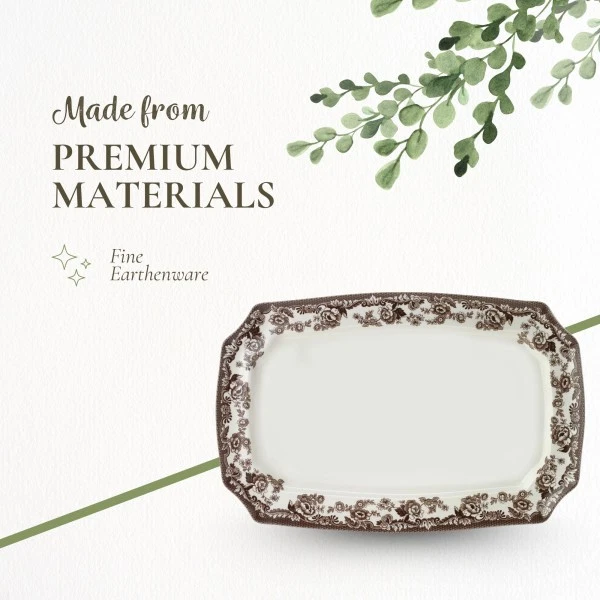 Plato rectangular Spode Delamere, porcelana, 17,5 pulgadas - marrón Foto 4 de 4