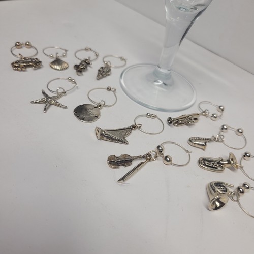 Wine Glass Charms .925 Sterling Silver 1.15 Oz. Beach/Music Themed