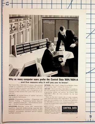1963 Control Data 1604-A Computer Vintage Ad Mainframe Software History