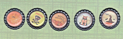 HALLOWEEN CRAZE #2 (5) Black HANDMADE Bottle Cap Accents