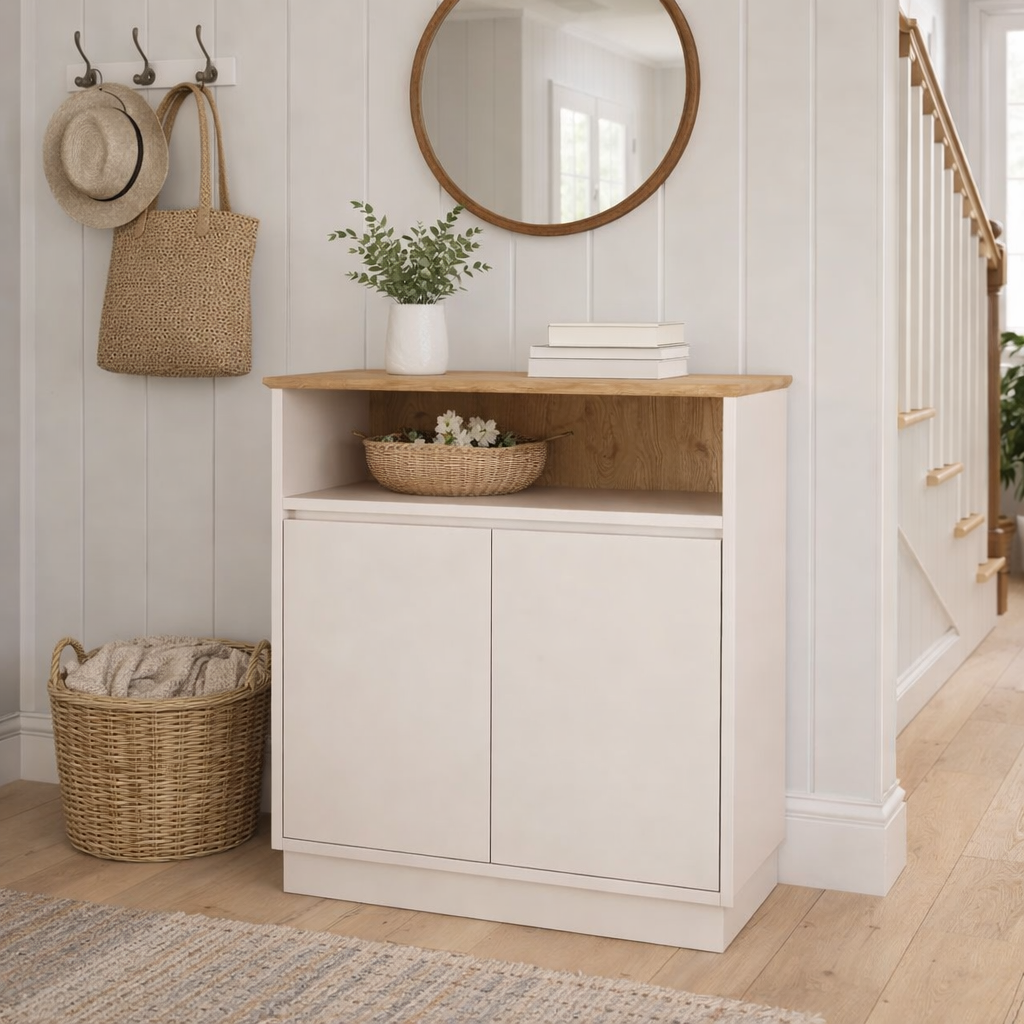 Sideboard Farmhouse Storage Cabinet Open Shelf Cupboard Wood Oak Unit Modern