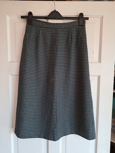 Jaeger, VINTAGE JAEGER Green/Blue Check 100% Wool Midi Skirt Fits UK 8 10 Made in GB