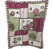 Vintage Cocalo Baby Girl Quilt Blanket Butterfly Floral Pink Green 37"x44"