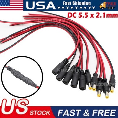 100PCS 12V 5A DC Power Pigtail Barrel Plug Connector Cable 2.1x5.5mm Male Female