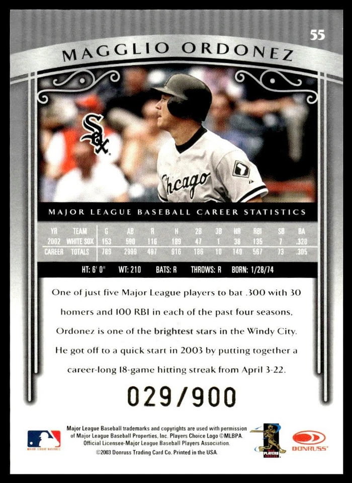 2003 Donruss Timeless Treasures #55 Magglio Ordonez #/900 - Image 2 of 2
