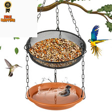 Hanging Bird Bath Bird-Feeder-Tray - Platform Metal Mesh Seed Tray...