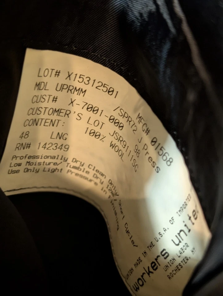 J. Press Custom Tailored Made in USA 3 Button Suit Wool Blue Size 48 LNG (Read) - Image 3 of 4