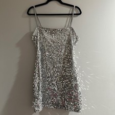 NWT Divided Silver Sequin Spaghetti Strap Mini Dress Party Clubwear Size M NYE