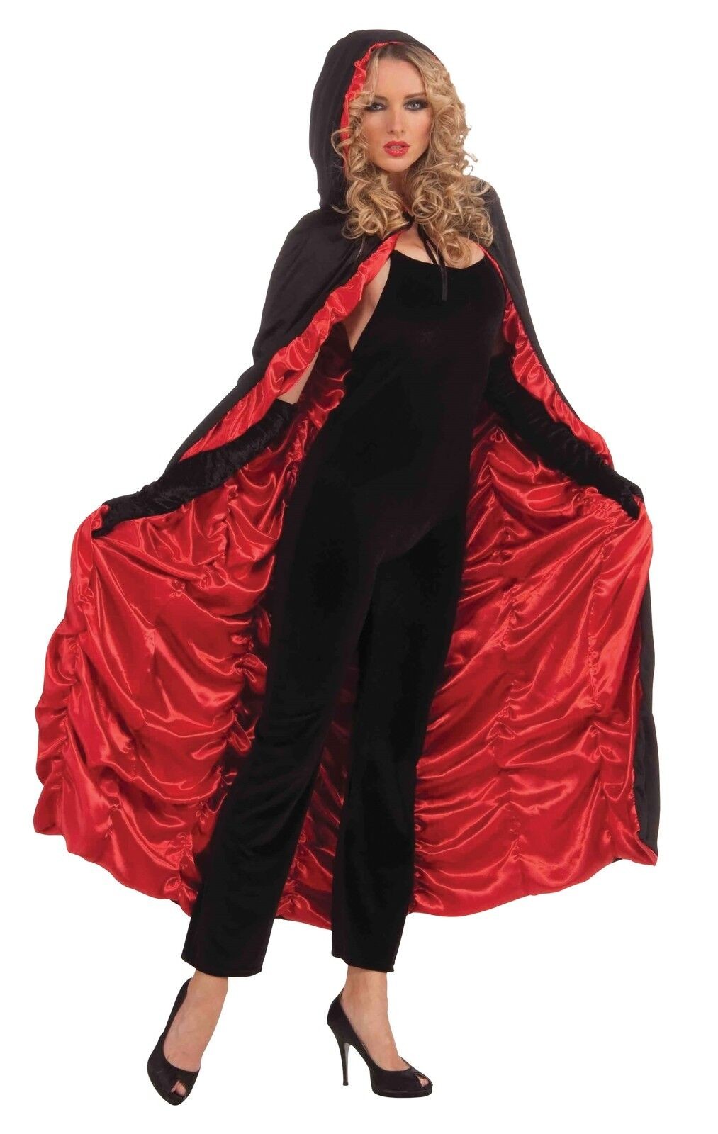 Deluxe Red & Black Coffin Cape Vampire Vampiress Halloween Fancy Dress