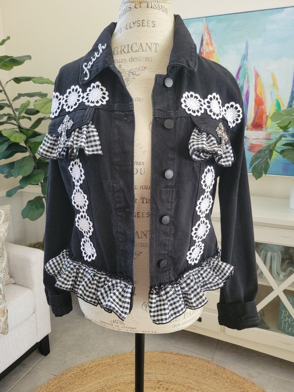 Upcycled Black Demim "Faith" Jacket
