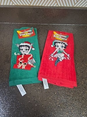 2 Betty Boop Christmas  Holiday Dish Hand Towels Vintage 1994-new With Tags