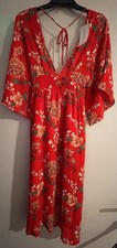 NB Trendy Illa Red Asian Floral Kimono Sleeve Lined Dress NWT Size M Smocked
