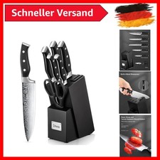 Messerblock 7-tlg Selbstschärfend Messer Set Edelstahl Holzschwarz Küchenmesser
