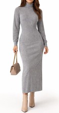 Saturday Sunday Anthropologie Womens XS Gray Ribbed Knit Long Sweater Dress EUC