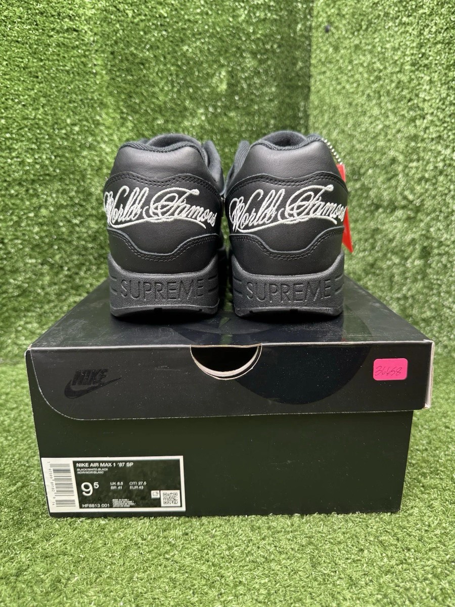 Size 9.5 - Nike Supreme x Air Max 1 '87 SP Black White | eBay