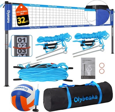 20ft / 32ft Portable Outdoor Volleyball Net Set for Backyard Beach Grass with He