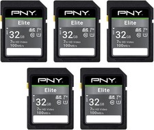 PNY 32GB Class 10 U1 SDHC Card 100MB/s 5-Pack